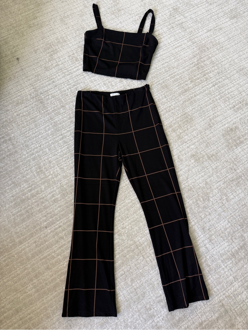 Leith Two Piece Set - Black with Tan Windowpane Grid